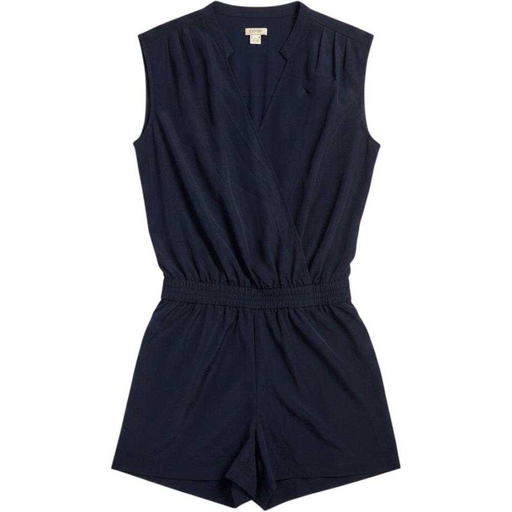 J.Crew Navy Blue Sleeveless Surplice Wrap Front Romper with Elastic Waist‎ 2